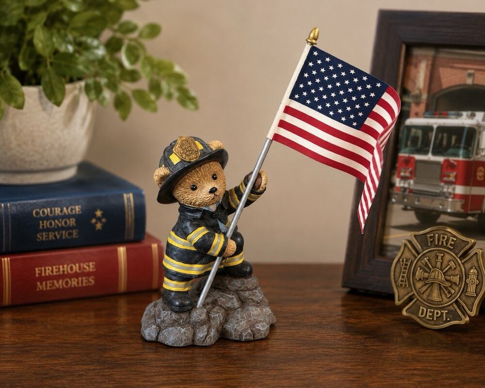Hamilton Collection Brotherhood Bears My Brother My Nation Firefighter Bear Flag